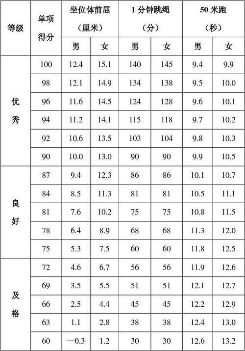 中学生体质健康标准测试项目